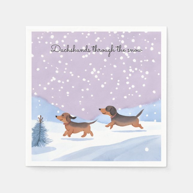 Guardanapo De Papel Festa de Natal com Dachshunds na Neve (Frente)