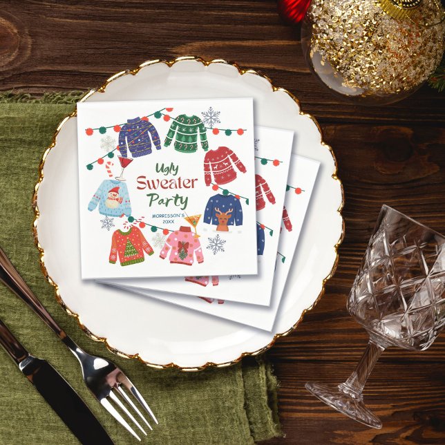 Guardanapo De Papel Festa de Natal de suéter feio (Ugly sweater Christmas party funny printed Napkins personalized Christmas party table decor)