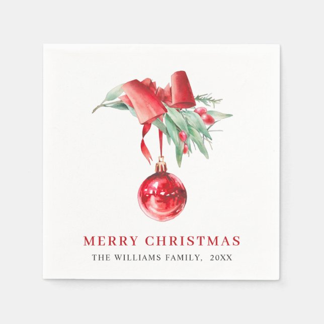 Guardanapo De Papel Festa de Natal do Ornamento Vermelho Elegante (Frente)