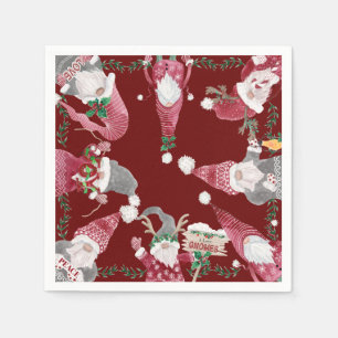 Guardanapo De Papel Festa de Natal dos Gnomos Burgundy Holiday