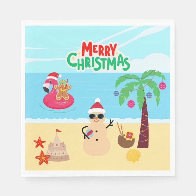 Guardanapo De Papel Festa de Natal em Praia (Frente)