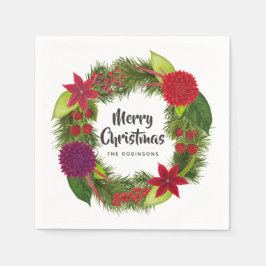 Guardanapo De Papel Festa de Natal Floral em Aquarela