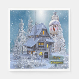Guardanapo De Papel Festa de Natal Inverno Branco Boneco de Neve Azul