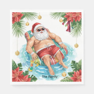 Guardanapo De Papel Festa de Natal na Piscina com Papai Noel