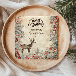 Guardanapo De Papel Festa de Natal Rustic Deer Pine Berry