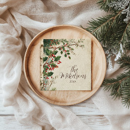 Guardanapo De Papel Festa de Natal Rustic Holly Berry