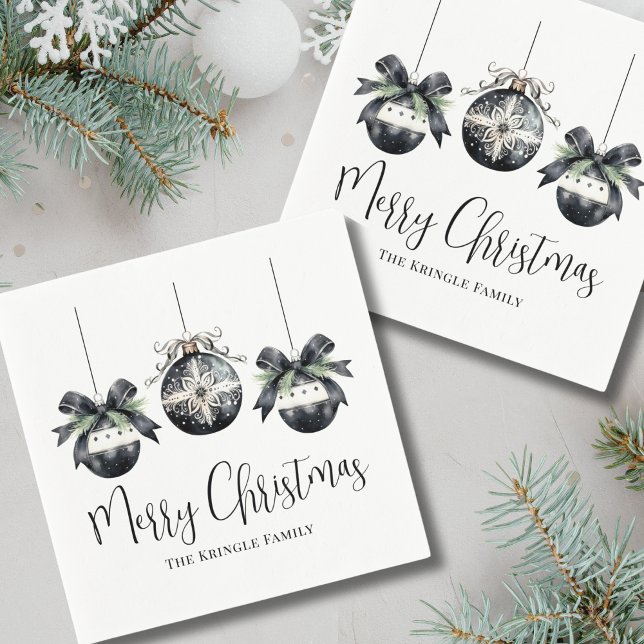 Guardanapo De Papel Festa de Natal Simples e Preto (Elegant Simple Black White Christmas Party Napkins)