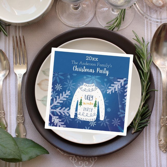 Guardanapo De Papel Festa de natal, um suéter azul, flocos de neve bra (Criador carregado)