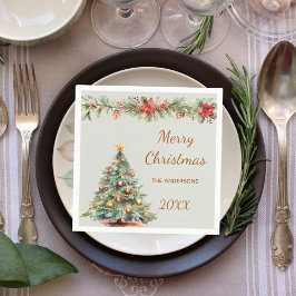 Guardanapo De Papel Festa de Natal verde para flores vermelhas da árvo