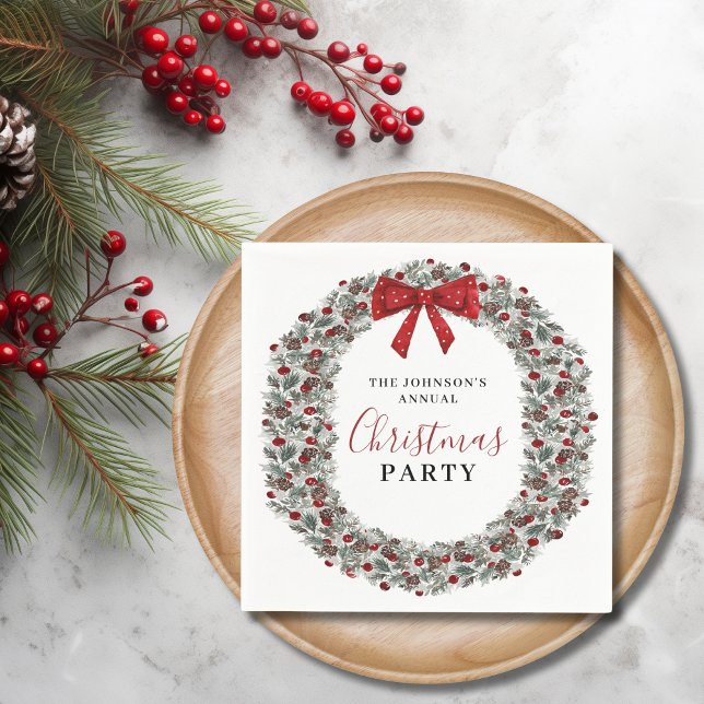 Guardanapo De Papel Festa de Natal, Watercolor Wreath (Christmas Party Watercolor Wreath Napkins)