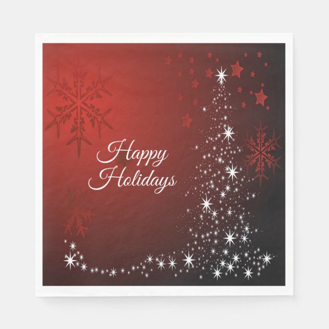 Guardanapo De Papel Festa de Natal White Stars Tree Red Snowflakes (Frente)