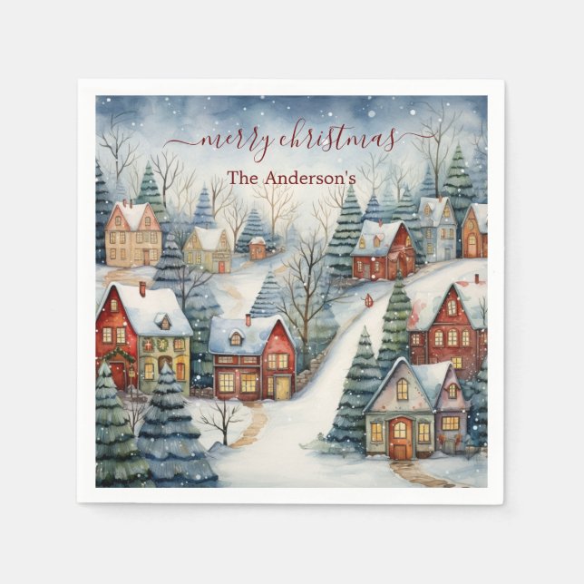 Guardanapo De Papel Festa de neve nas casas de férias de Natal (Frente)