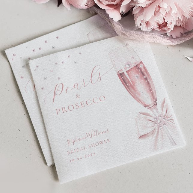 Guardanapo De Papel Festa de Noivado Pérolas e Prosecco Rosa (Criador carregado)