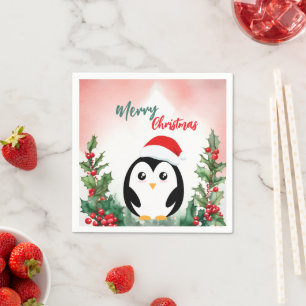 Guardanapo De Papel Festa de Papais noeis de pinguins de Natal Feliz V