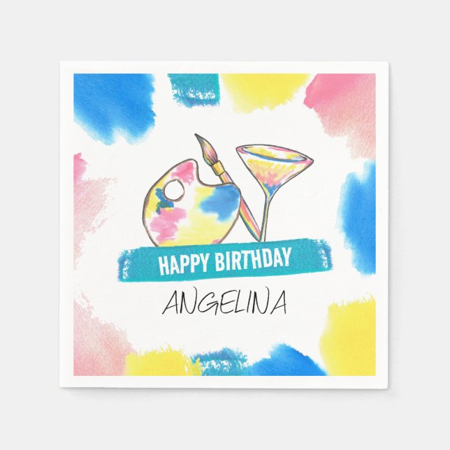 Guardanapo De Papel Festa de Pintura e Vinho de Aniversário (Frente)