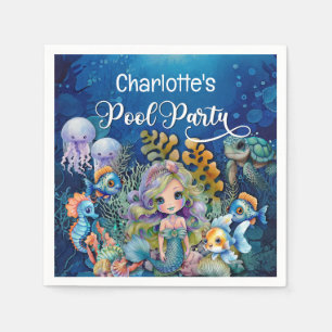 Guardanapo De Papel Festa de Piscinas para Crianças da Sereia