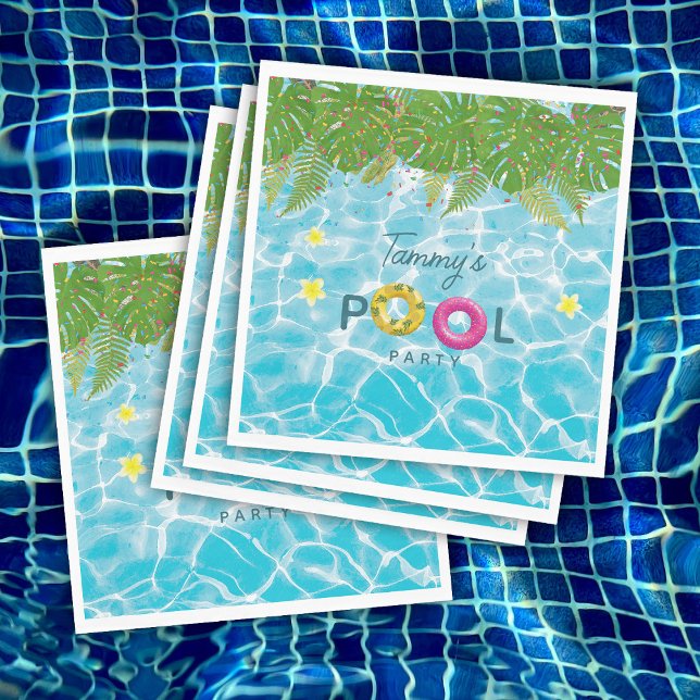 Guardanapo De Papel Festa de Piscinas Tropicais Nadando Piscina Aniver (Tropical Pool Party Swimming Pool Birthday Napkins)