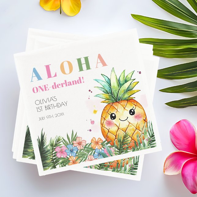 Guardanapo De Papel Festa de primeiro aniversario de Abacaxi Tropical  (Tropical Summer Pineapple Kids 1st Birthday Party Napkins)