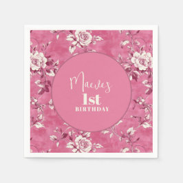 Guardanapo De Papel Festa de primeiro aniversario de Chinoiserie Rosa 