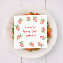 Guardanapo De Papel Festa de primeiro aniversario de morangos de aquar