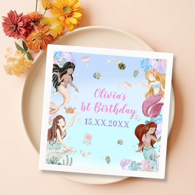 Guardanapo De Papel Festa de primeiro aniversario de Sereia (Criador carregado)