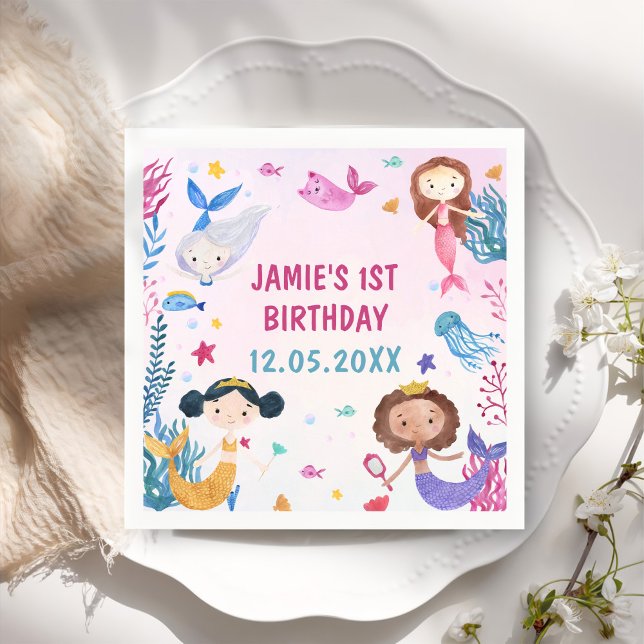 Guardanapo De Papel Festa de primeiro aniversario de Sereia (Criador carregado)