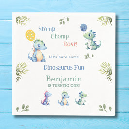 Guardanapo De Papel Festa de primeiro aniversario do Dinossauro Azul-C