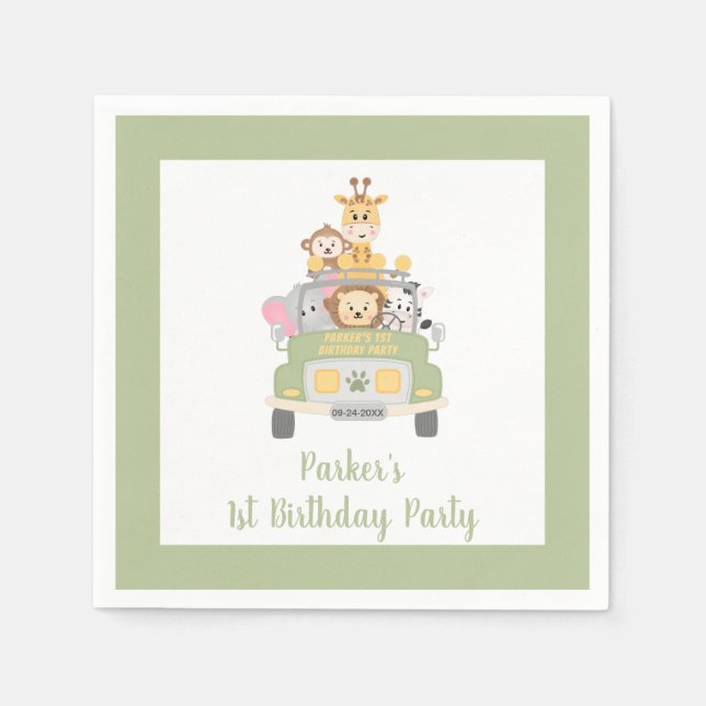 Guardanapo De Papel Festa de primeiro aniversario Safari do Zoo Cinto (Frente)