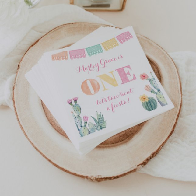 Guardanapo De Papel Festa De primeiro aniversario, Taco Sobre A Primei (Mexican fiesta 1st birthday theme for baby girl with cactus and colorful papel picado)