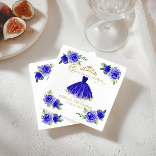 Guardanapo De Papel Festa de Quinceanera Vestido Azul Royal Floral