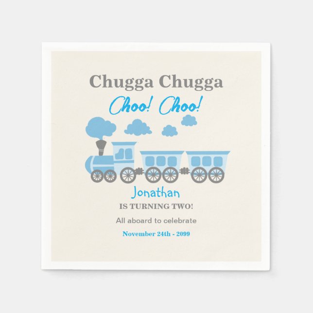 Guardanapo De Papel Festa de segundo aniversário do comboio azul para  (Frente)