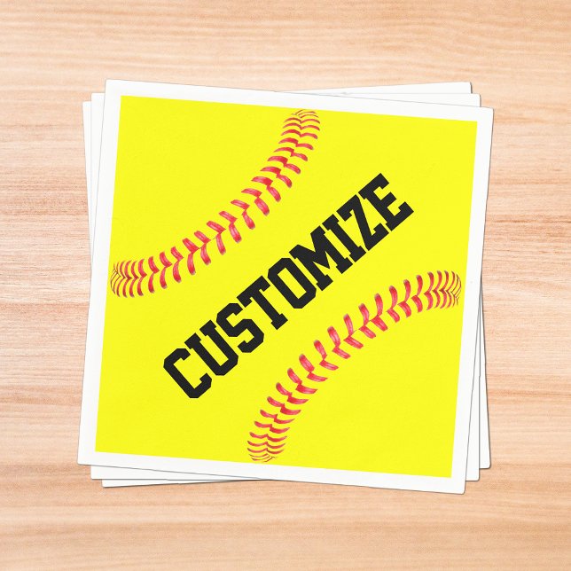 Guardanapo De Papel Festa de Softball em Aperto/Guardanapos Personaliz (Softball party napkins with custom team name or text.)