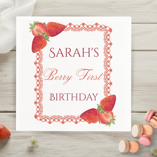 Guardanapo De Papel Festa de Um Ano Red Lace Berry (Red Lace Berry First Birthday Napkins)