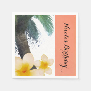 Guardanapo De Papel Festa de Verão com Palmeira Tropical Laranja e Plu