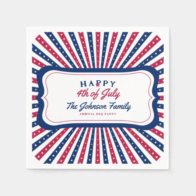 Guardanapo De Papel Festa de Verão da Família Americana Personalizada  (Frente)