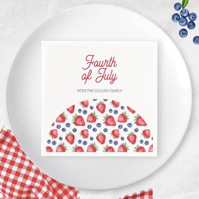 Guardanapo De Papel Festa de Verão do Dia 4 de Julho com Frutas Vermel (Red White and Blue Berry 4th of July Summer Party Napkins)