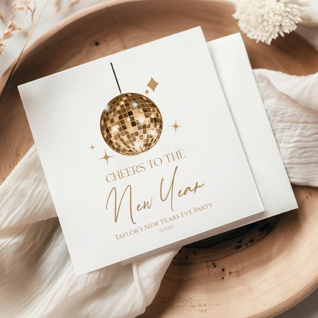 Guardanapo De Papel Festa de Véspera de ano novo da Bola Disco Dourada (Criador carregado)