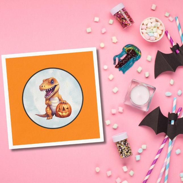 Guardanapo De Papel Festa Dino-Mash do Dinossaur do Halloween (Dinosaur Halloween Orange Party Napkins)