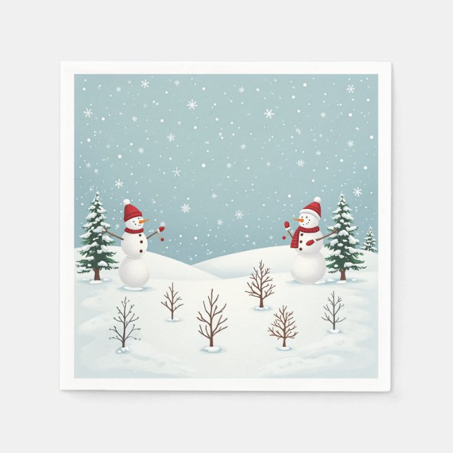 Guardanapo De Papel Festa divertida e refeição com boneco de neve (Frente)