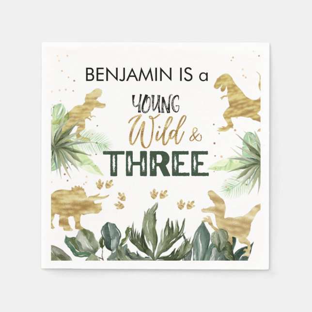 Guardanapo De Papel Festa do aniversário de 3 anos Dinossauro (Frente)