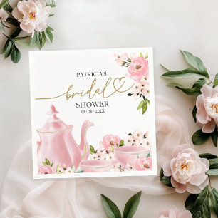 Guardanapo De Papel Festa do Chá de Chá de Bebê Floral em Dourado Rosa