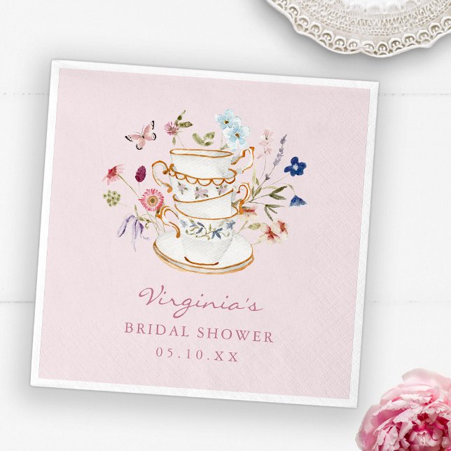 Guardanapo De Papel Festa do Chá Rosa Prato de Papel (Pink Tea Party Paper Napkins with Butterfly by Painted Paperie
)