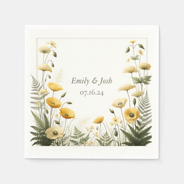 Guardanapo De Papel Festa do Jardim Amarelo e Azeitona (Frente)