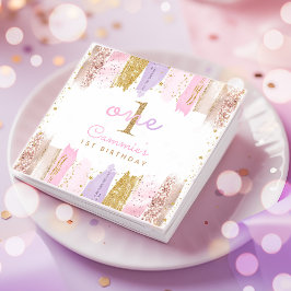 Guardanapo De Papel Festa Dourada E Rosa Do primeiro aniversario Arco-