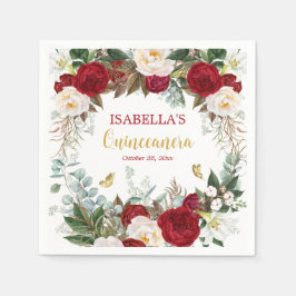 Guardanapo De Papel Festa Dourada Floral de Quinceañera Elegante