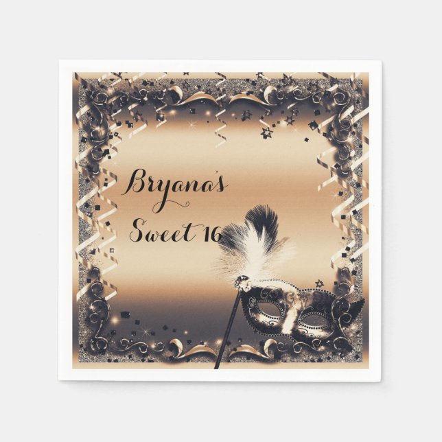 Guardanapo De Papel Festa Elegante de Máscara de Mascarada de Bronze e (Frente)