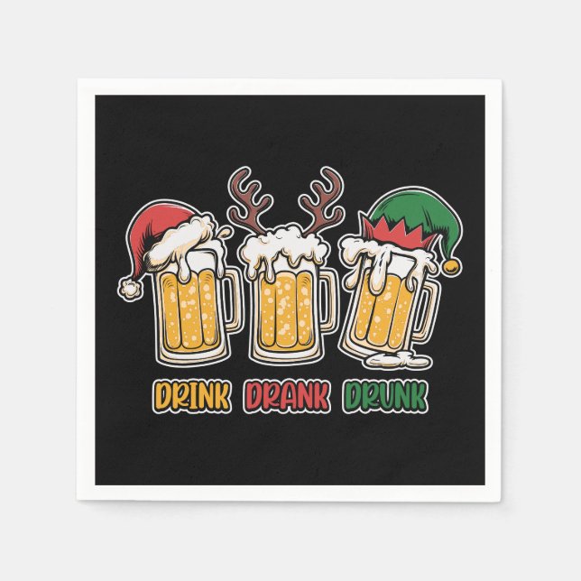 Guardanapo De Papel Festa engraçada de bebendo de cerveja de Natal (Frente)