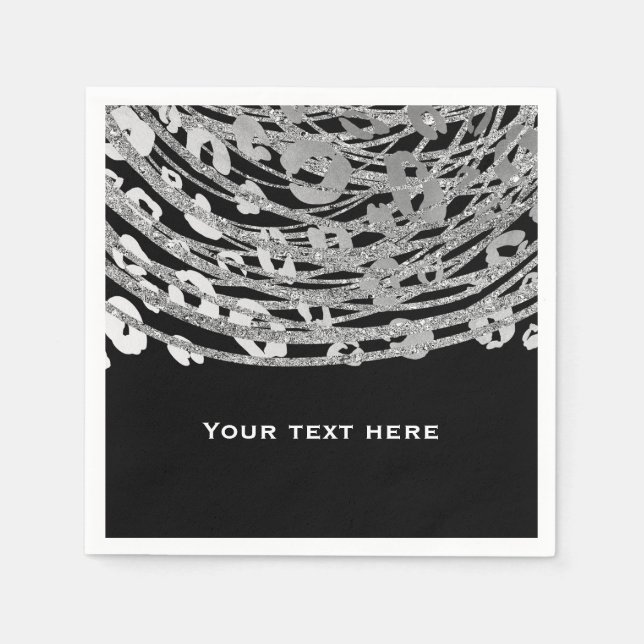 Guardanapo De Papel Festa Exótica de Estampa de Guepardo Prata Glam (Frente)