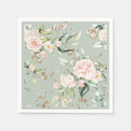 Guardanapo De Papel Festa Floral Botânica de Aquarela em Verde Sálvia