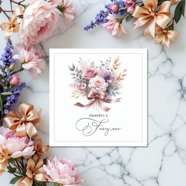 Guardanapo De Papel Festa Floral de primeiro aniversario "Ela é um Ric (Floral “She’s a Fancy One” 1st Birthday Girl Party Napkins)